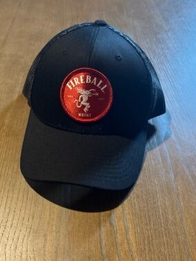 Fireball Black Trucker Cap with Red Logo Patch